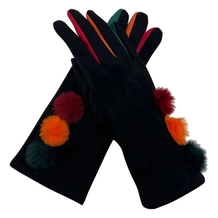 Women Pom Pom Gloves Winter Warm Luxury Soft Fleece Lined Thermal Touch Screen Gloves