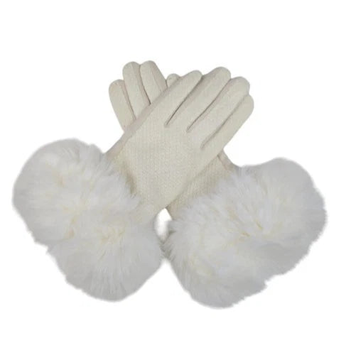 Women's Winter Round Faux Fur Gloves Cashmere Blend Gloves Soft Warm Fleece Touchscreen