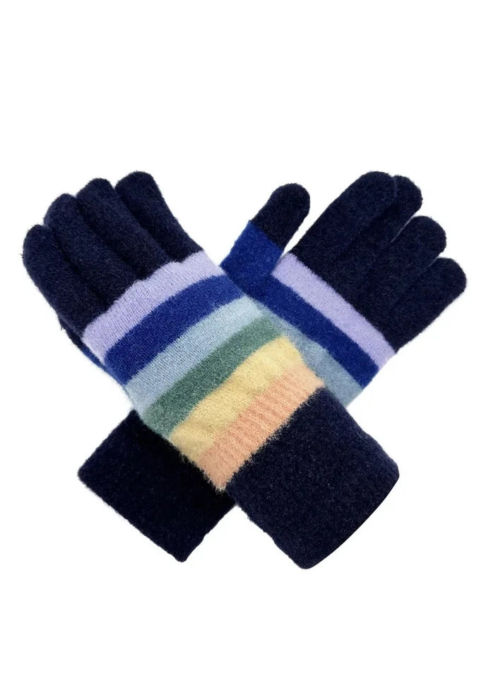 Women Gloves Ladies Colorful Striped Detail Winter Warm Cosy Soft Knitted Gloves