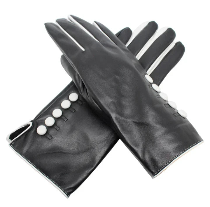 Women Winter Gloves Fleece Comfy Soft Leather Warm Thermal Lined Button Gloves
