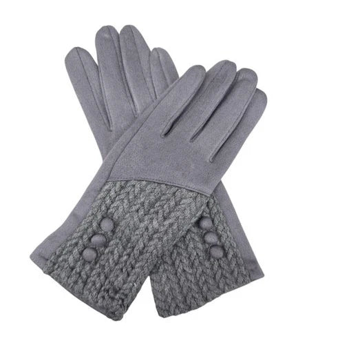Women's Winter Gloves Buttons Pattern Cashmere Blend Soft Cozy Warm Ladies Fashion Gloves