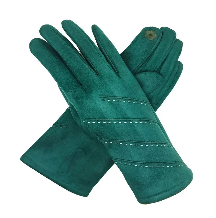 Women Fashion Gloves Soft Cosy Stitch Dotted Stripes Pattern Touch Screen Gloves