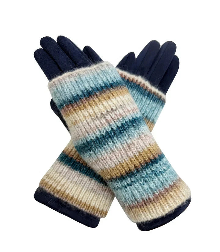 Women Fleece Cosy Gloves 2 in 1 Winter Warm Soft Fingerless Knitted Cuff Gloves