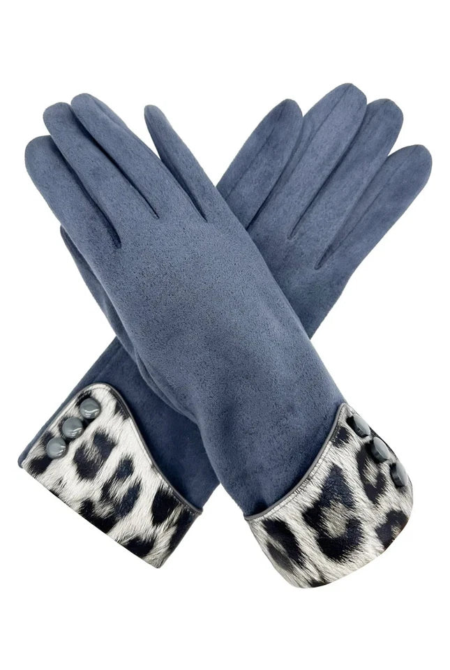 Women Plain Solid Coloured Cosy Gloves Warm Fashion Gloves Leopard Print Cuff & Buttons Touch Screen Gloves