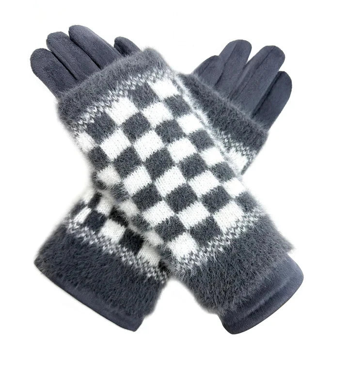Ladies Fashion Gloves Fleece Cosy Winter Warm Double Layered Knitted Cuff Gloves