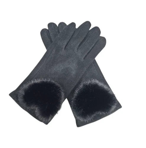 Women's Winter Gloves Soft Fur Pompom Cashmere Blend Ladies Fashion Plain Gloves