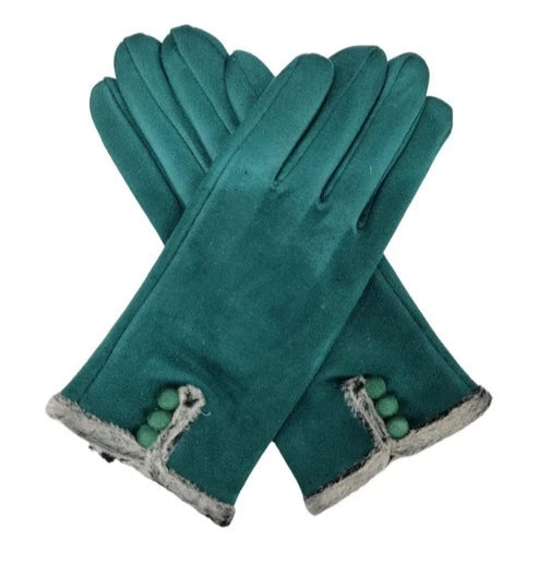 Women's Winter Gloves Faux Fur Suede Warm Fleece Soft Lined Buttons Fashion Gloves