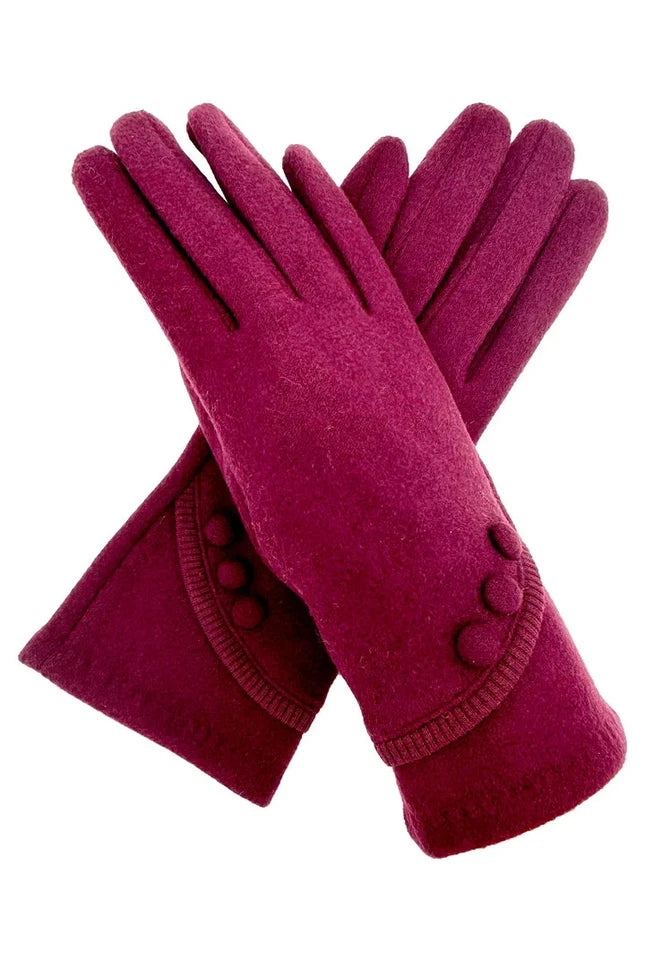 Women Plain Gloves Soft Fleece Lined Cosy Warm Winter Gloves Button Touch Screen