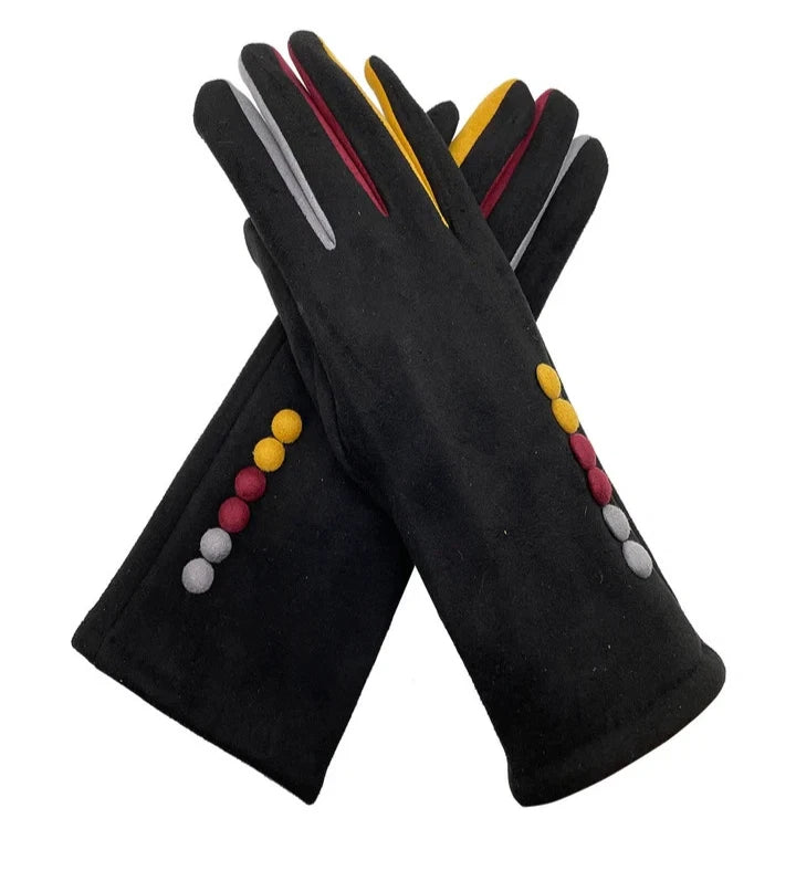 Women Fleece Cosy Gloves Touch Screen Ladies Buttons Pattern Winter Warm Gloves