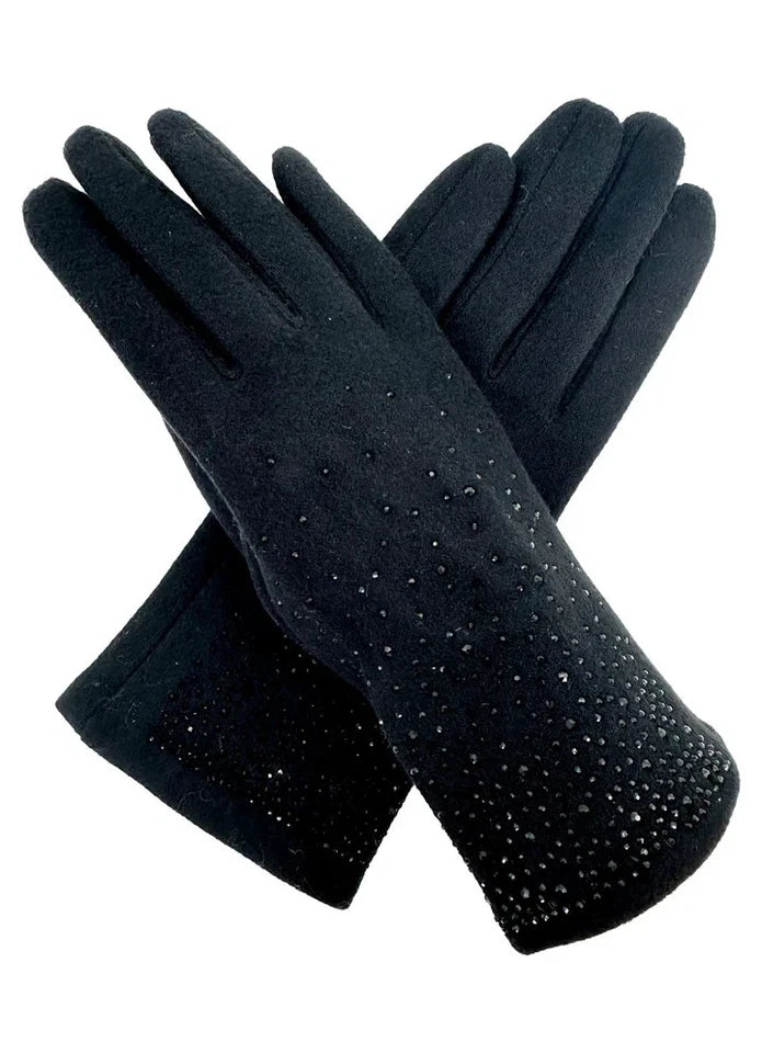 Women Plain Gloves Solid Colour Soft Cozy Winter Warm Sparkly Rhinestones Touchscreen Gloves
