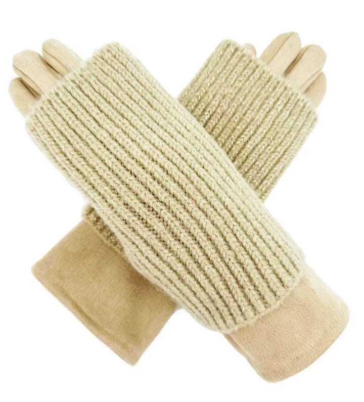 Women Fashion Cosy Winter Gloves 2 in 1 Gloves Warm Removable Knitted Cuff Mittens Gloves Touch Screen