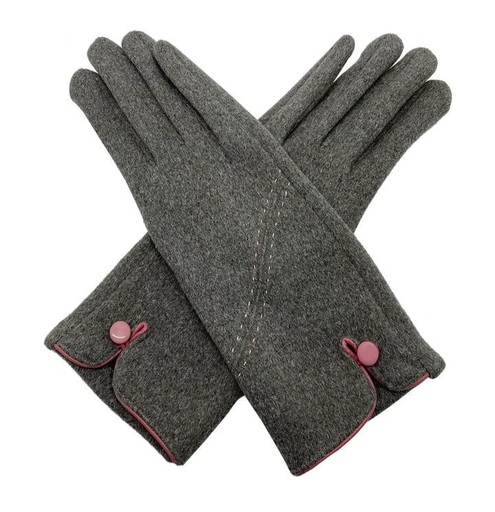 Women Winter Thermal Gloves Warm Soft Fleece Lined Stitch and Button Detail Touch Screen Glove