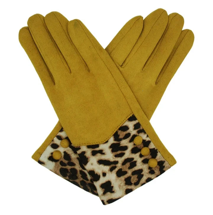 Women's Fleece Lined Fashion Gloves Leopard Print Cuffs Winter Warm Cosy Gloves