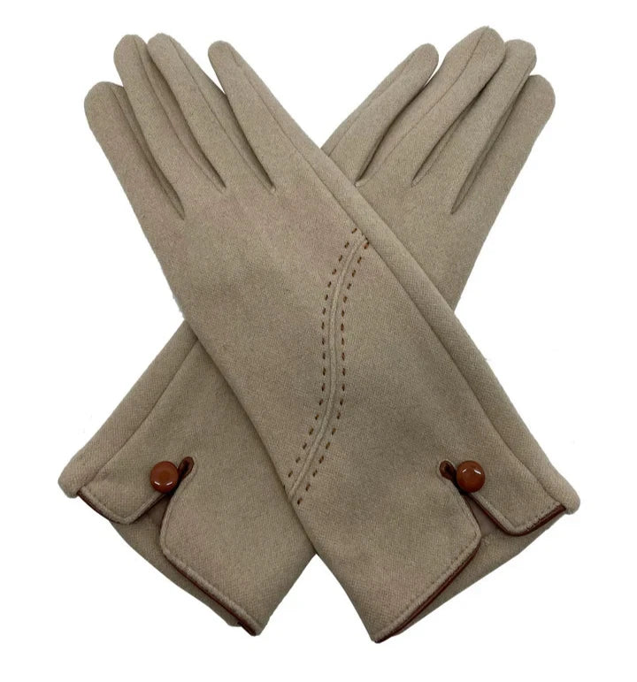 Women Winter Thermal Gloves Warm Soft Fleece Lined Stitch and Button Detail Touch Screen Glove