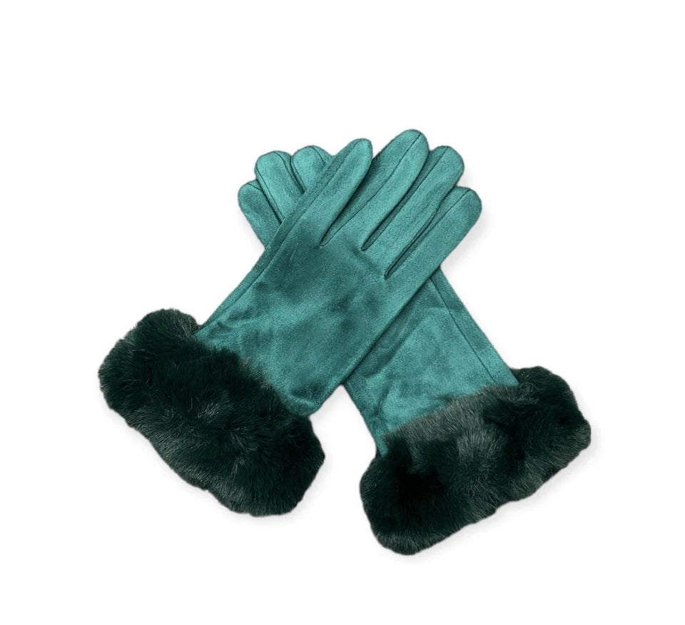 Women's Luxury Faux Suede Gloves Fleece Lined Thermal Soft Faux Fur Winter Warm Gloves