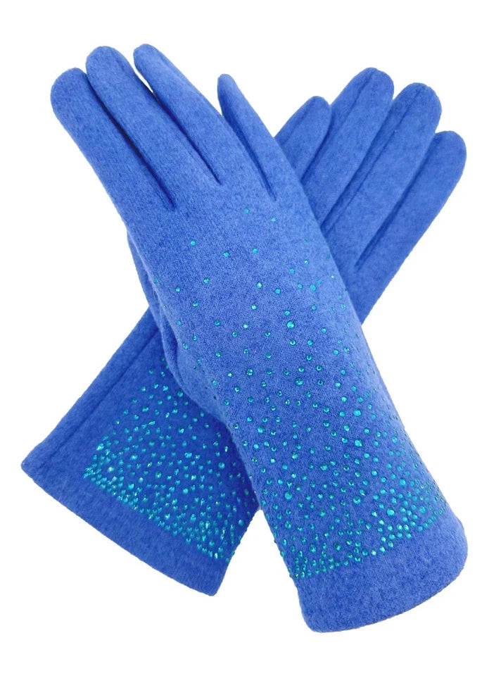 Women Plain Gloves Solid Colour Soft Cozy Winter Warm Sparkly Rhinestones Touchscreen Gloves