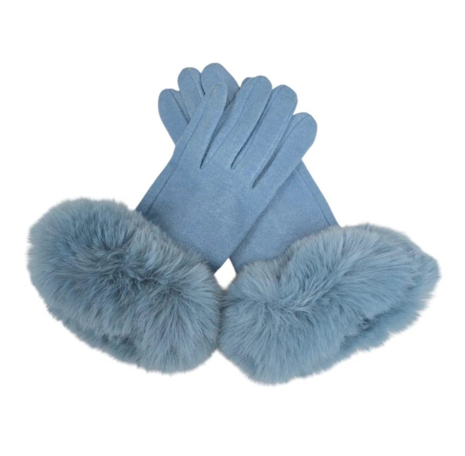 Women Winter Gloves Cashmere Blend Soft Warm Faux Fur Cuffs Ladies Fashion Glove