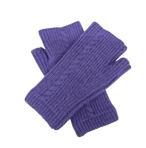 Women's Half Finger/Fingerless Gloves Cashmere Blend Cable Knit Winter Wool Gloves Mittens