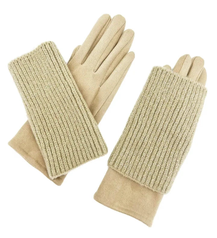 Women Fashion Cosy Winter Gloves 2 in 1 Gloves Warm Removable Knitted Cuff Mittens Gloves Touch Screen