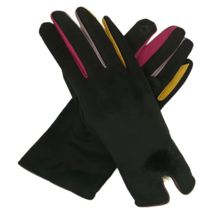 Women Pom Pom Gloves Winter Thermal Warm Fleece Touch Screen Fashion Gloves