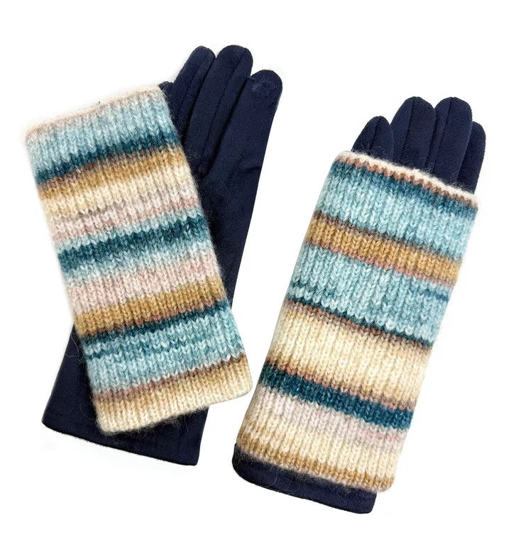 Women Fleece Cosy Gloves 2 in 1 Winter Warm Soft Fingerless Knitted Cuff Gloves