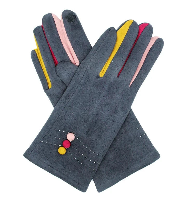 Women Fleece Gloves Buttons Multi Colours Cosy Winter Warm Gloves Touch Screen