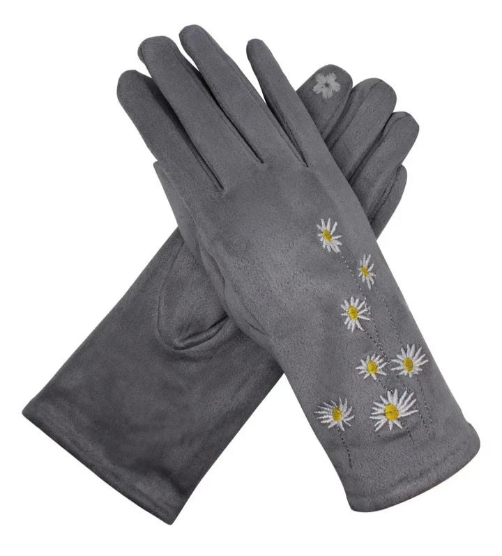 Women Fashion Winter Gloves Warm Soft Fleece Lined Thermal Daisy Flower Print Touch Screen