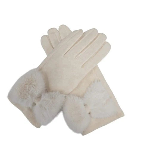 Women's Plain Winter Gloves Faux Fur Cuffs Bow Soft Comfy Lined Touch Screen Gloves