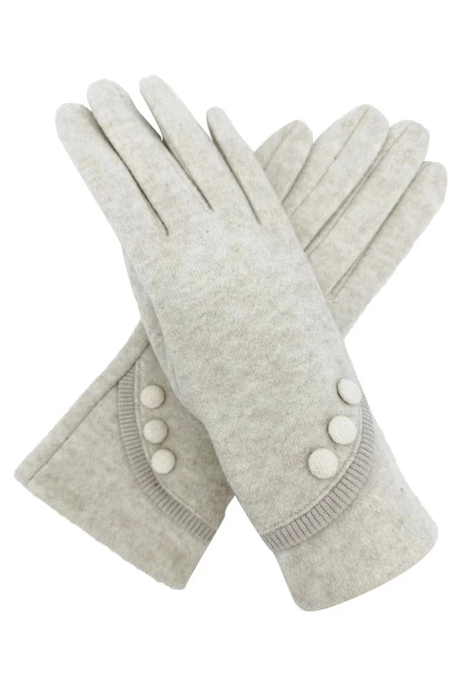 Women Plain Gloves Soft Fleece Lined Cosy Warm Winter Gloves Button Touch Screen