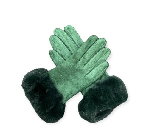 Women's Luxury Faux Suede Gloves Fleece Lined Thermal Soft Faux Fur Winter Warm Gloves