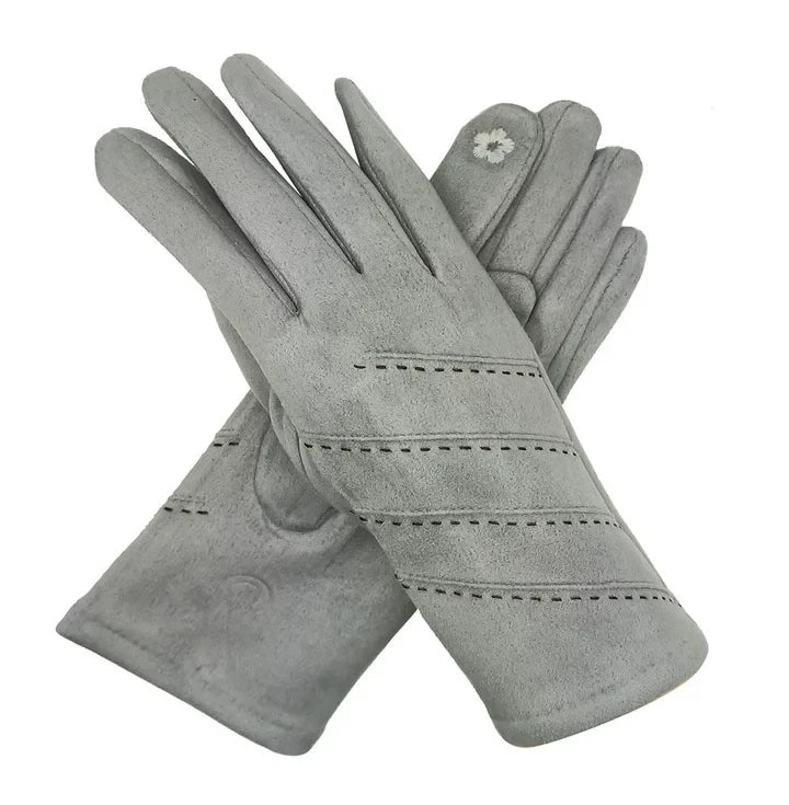 Women Fashion Gloves Soft Cosy Stitch Dotted Stripes Pattern Touch Screen Gloves