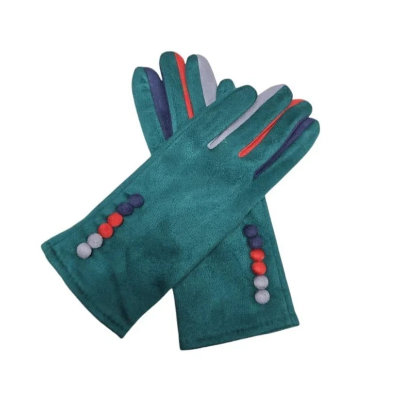 Women Faux Suede Gloves Winter Warm Fleece Soft Lined Multi Colour Button Gloves