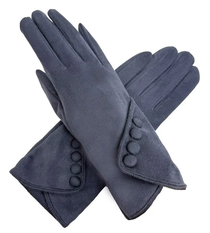 Women's Winter Fashion Gloves Fleece Faux Suede Warm Soft Comfy Thermal Lined Wrist Buttons Gloves