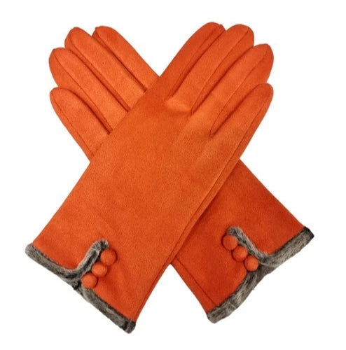 Women's Winter Gloves Faux Fur Suede Warm Fleece Soft Lined Buttons Fashion Gloves