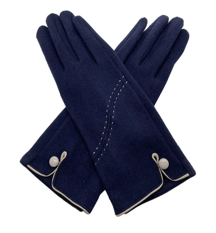 Women Winter Thermal Gloves Warm Soft Fleece Lined Stitch and Button Detail Touch Screen Glove