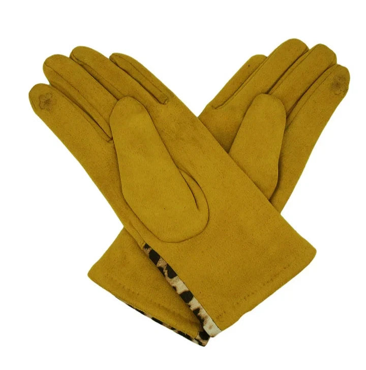 Women's Fleece Lined Fashion Gloves Leopard Print Cuffs Winter Warm Cosy Gloves