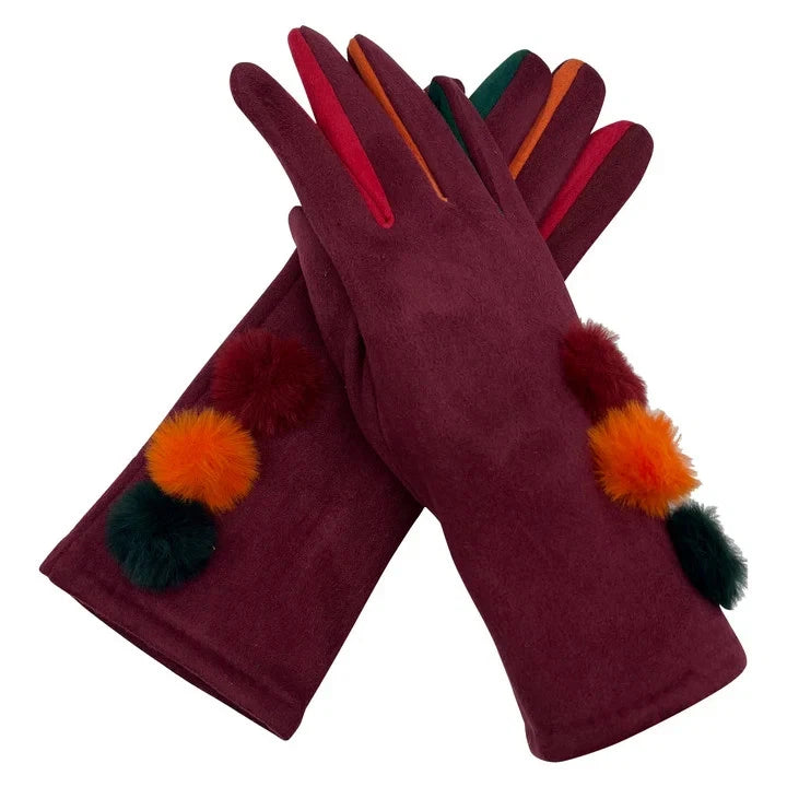 Women Pom Pom Gloves Winter Warm Luxury Soft Fleece Lined Thermal Touch Screen Gloves