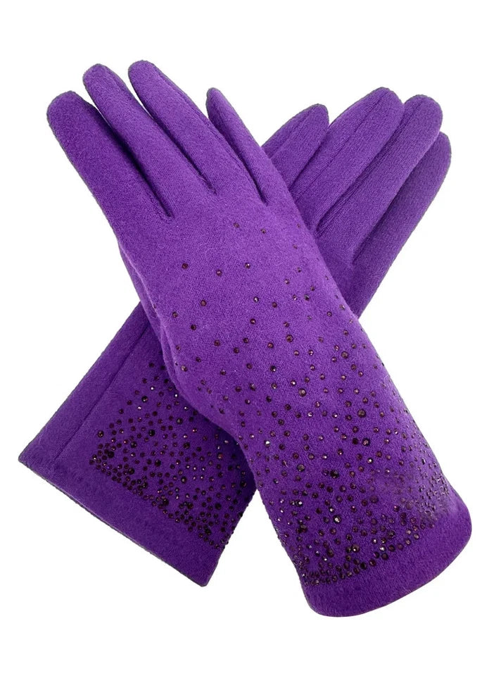Women Plain Gloves Solid Colour Soft Cozy Winter Warm Sparkly Rhinestones Touchscreen Gloves