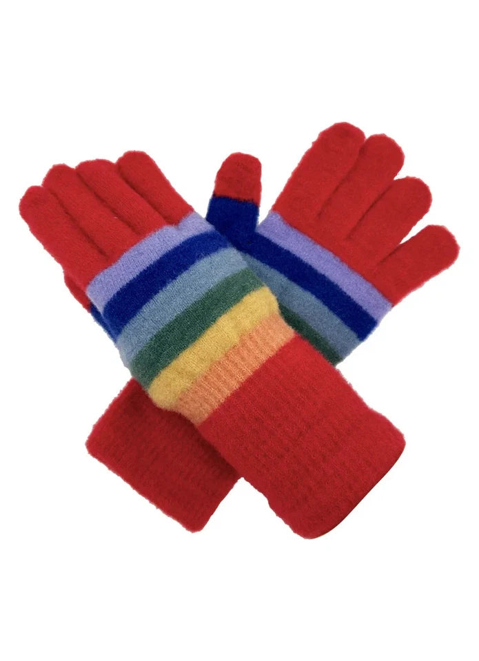 Women Gloves Ladies Colorful Striped Detail Winter Warm Cosy Soft Knitted Gloves