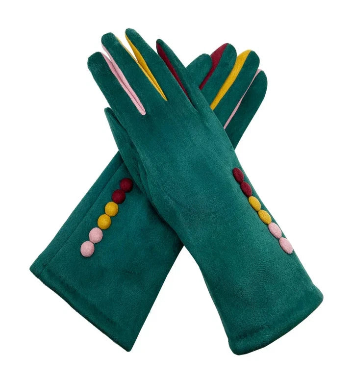 Women Fleece Cosy Gloves Touch Screen Ladies Buttons Pattern Winter Warm Gloves