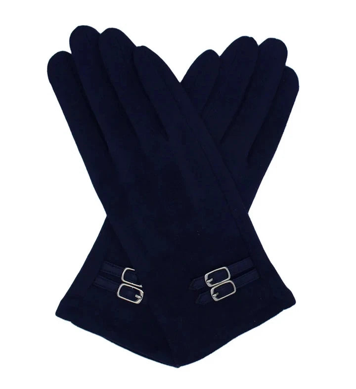 Women's Suede Look Winter Gloves Buckle Accent Fleece Thermal Lining Warm Gloves