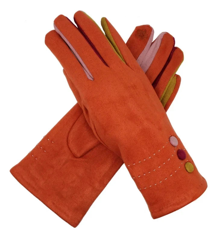 Women Fleece Gloves Buttons Multi Colours Cosy Winter Warm Gloves Touch Screen