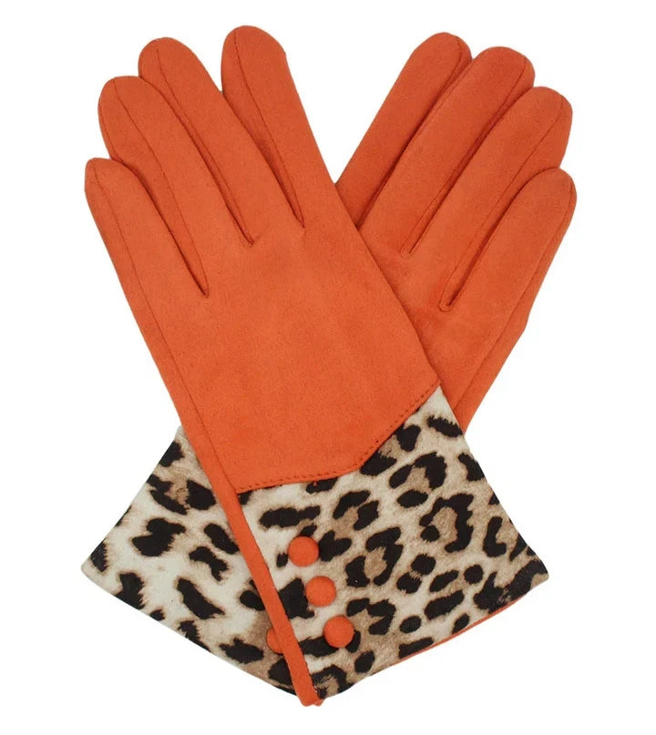 Women's Fleece Lined Fashion Gloves Leopard Print Cuffs Winter Warm Cosy Gloves