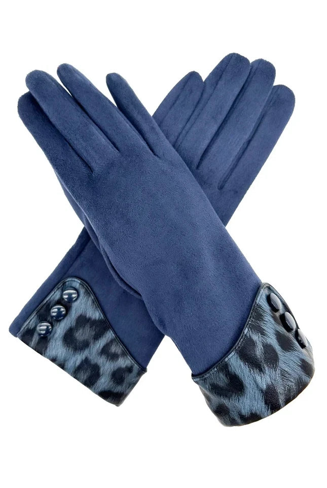 Women Plain Solid Coloured Cosy Gloves Warm Fashion Gloves Leopard Print Cuff & Buttons Touch Screen Gloves