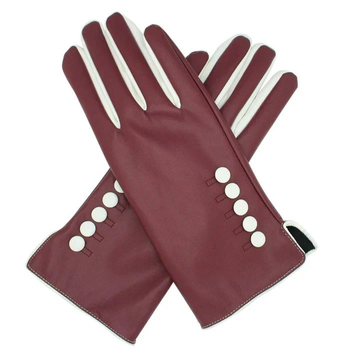 Women Winter Gloves Fleece Comfy Soft Leather Warm Thermal Lined Button Gloves