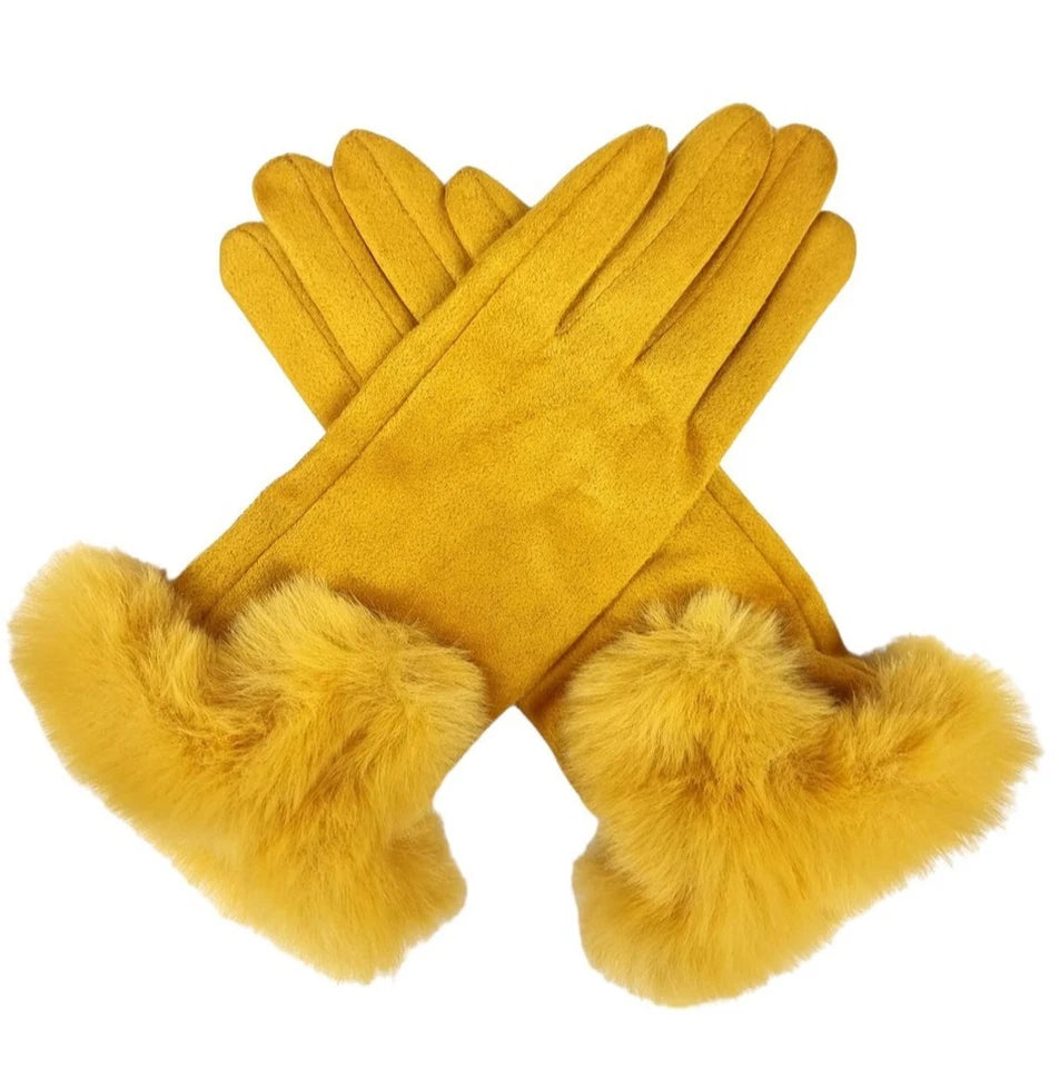Women's Warm Winter Gloves Ladies Suede Faux Fur Gloves Fleece Soft Lined Thermal Gloves