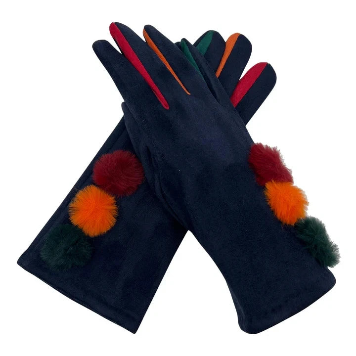 Women Pom Pom Gloves Winter Warm Luxury Soft Fleece Lined Thermal Touch Screen Gloves