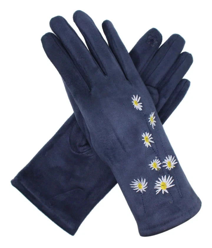 Women Fashion Winter Gloves Warm Soft Fleece Lined Thermal Daisy Flower Print Touch Screen