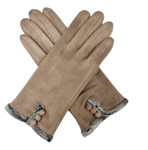 Women's Winter Gloves Faux Fur Suede Warm Fleece Soft Lined Buttons Fashion Gloves