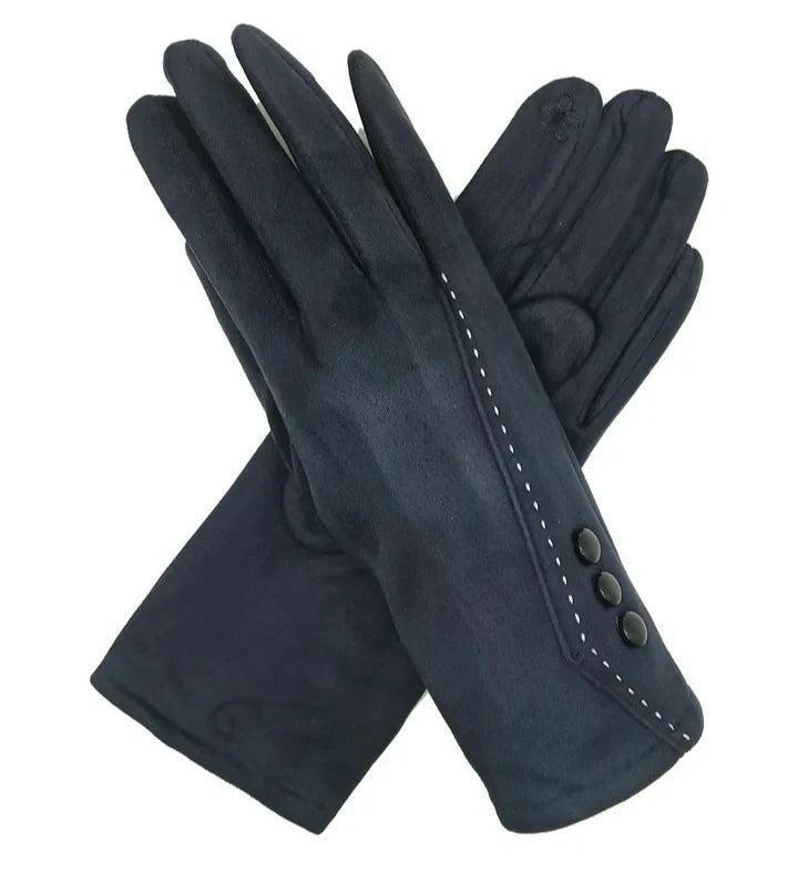 Women Fashion Gloves Winter Warm Soft Cosy Velvet Gloves Buttons Touch Screen